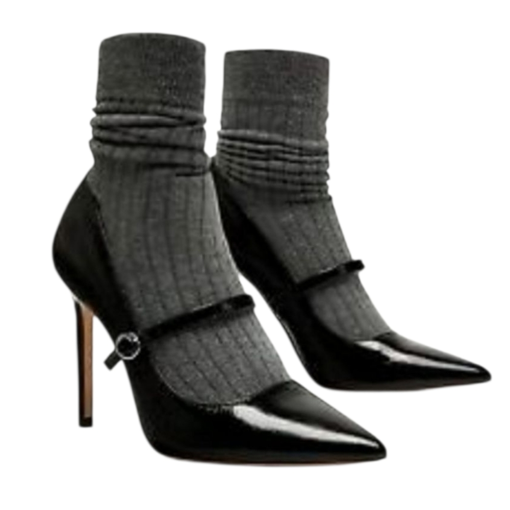 ​Zara Black Patent Mary Jane High Heel Pumps - Sock Bootie - Size EU 37